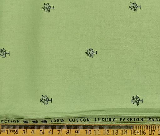 Donzito Men's Cotton Printed 2.25 Meter Unstitched Shirting Fabric (Olive Green)