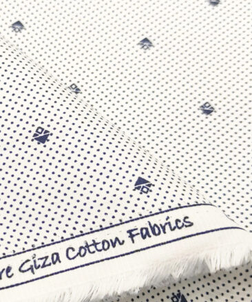 Exquisite Men's Cotton Printed 2.25 Meter Unstitched Shirting Fabric (White & Blue)