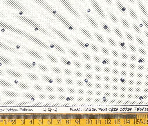 Exquisite Men's Cotton Printed 2.25 Meter Unstitched Shirting Fabric (White & Blue)