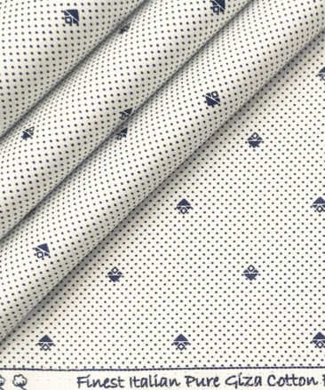 Exquisite Men's Cotton Printed 2.25 Meter Unstitched Shirting Fabric (White & Blue)