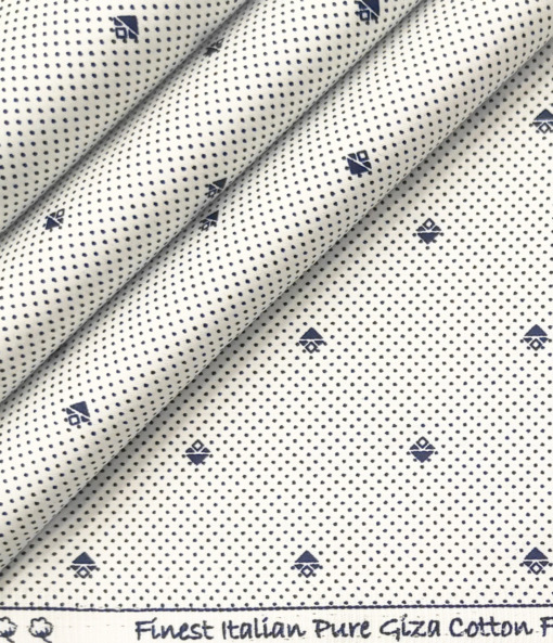 Exquisite Men's Cotton Printed 2.25 Meter Unstitched Shirting Fabric (White & Blue)