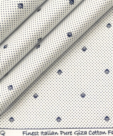 Exquisite Men's Cotton Printed 2.25 Meter Unstitched Shirting Fabric (White & Blue)