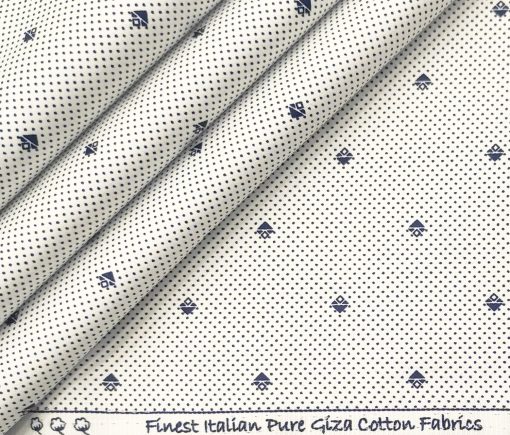 Exquisite Men's Cotton Printed 2.25 Meter Unstitched Shirting Fabric (White & Blue)