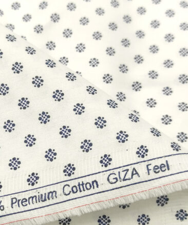 Exquisite Men's Cotton Printed 2.25 Meter Unstitched Shirting Fabric (White & Blue)