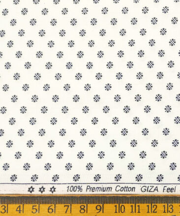 Exquisite Men's Cotton Printed 2.25 Meter Unstitched Shirting Fabric (White & Blue)