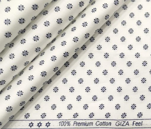 Exquisite Men's Cotton Printed 2.25 Meter Unstitched Shirting Fabric (White & Blue)