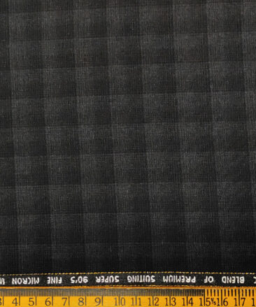 J.Hampstead Men's Wool Checks Super 90's 3.75 Meter Unstitched Suiting Fabric (Dark Grey)