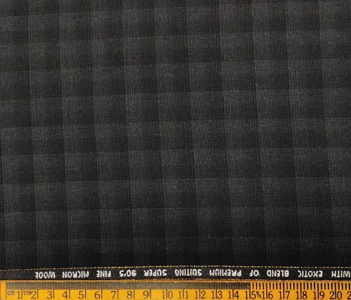 J.Hampstead Men's Wool Checks Super 90's 3.75 Meter Unstitched Suiting Fabric (Dark Grey)