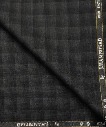 J.Hampstead Men's Wool Checks Super 90's 3.75 Meter Unstitched Suiting Fabric (Dark Grey)