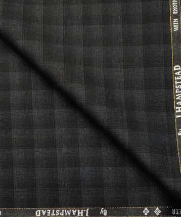 J.Hampstead Men's Wool Checks Super 90's 3.75 Meter Unstitched Suiting Fabric (Dark Grey)