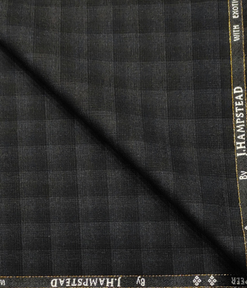 J.Hampstead Men's Wool Checks Super 90's 3.75 Meter Unstitched Suiting Fabric (Dark Grey)