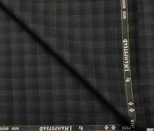 J.Hampstead Men's Wool Checks Super 90's 3.75 Meter Unstitched Suiting Fabric (Dark Grey)