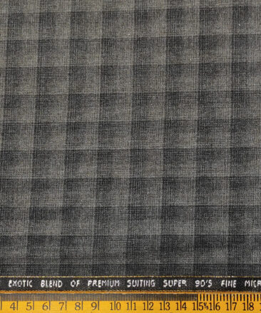 J.Hampstead Men's Wool Checks Super 90's Unstitched Suiting Fabric (Light Grey)