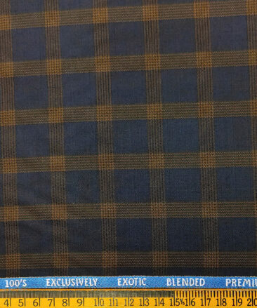 J.Hampstead Men's Wool Checks Super 100's 1.30 Meter Unstitched Suiting Fabric (Dark Blue)