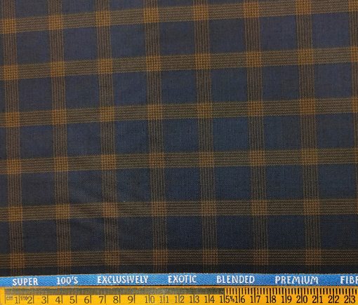 J.Hampstead Men's Wool Checks Super 100's 1.30 Meter Unstitched Suiting Fabric (Dark Blue)