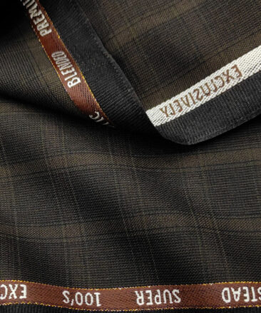 J.Hampstead Men's Wool Checks Super 100's 2 Meter Unstitched Suiting Fabric (Dark Brown)