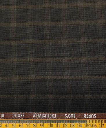 J.Hampstead Men's Wool Checks Super 100's 2 Meter Unstitched Suiting Fabric (Dark Brown)