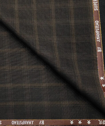 J.Hampstead Men's Wool Checks Super 100's 2 Meter Unstitched Suiting Fabric (Dark Brown)