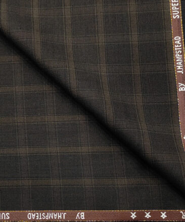 J.Hampstead Men's Wool Checks Super 100's 2 Meter Unstitched Suiting Fabric (Dark Brown)