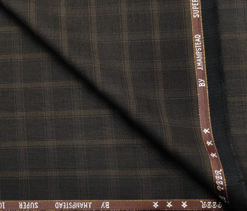 J.Hampstead Men's Wool Checks Super 100's 2 Meter Unstitched Suiting Fabric (Dark Brown)