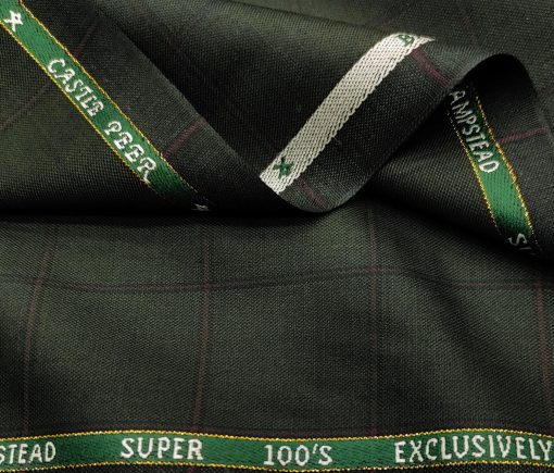 J.Hampstead Men's Wool Checks Super 100's 3 Meter Unstitched Suiting Fabric (Dark Green)