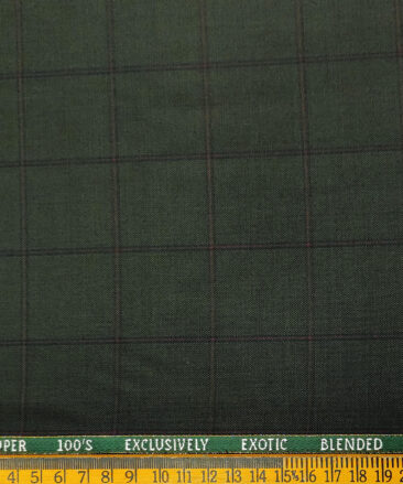 J.Hampstead Men's Wool Checks Super 100's 3 Meter Unstitched Suiting Fabric (Dark Green)