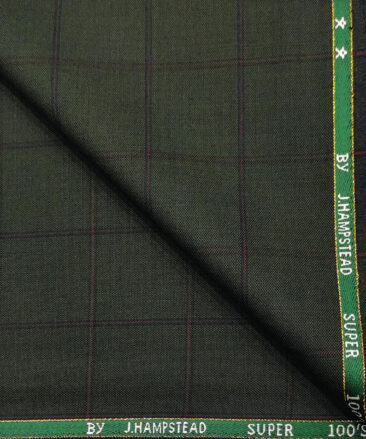 J.Hampstead Men's Wool Checks Super 100's 3 Meter Unstitched Suiting Fabric (Dark Green)