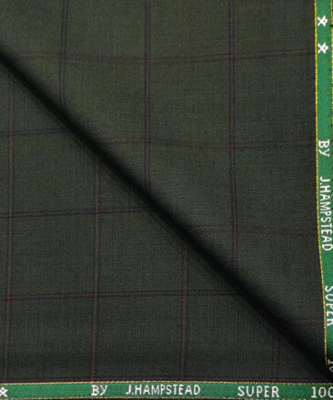 J.Hampstead Men's Wool Checks Super 100's 3 Meter Unstitched Suiting Fabric (Dark Green)