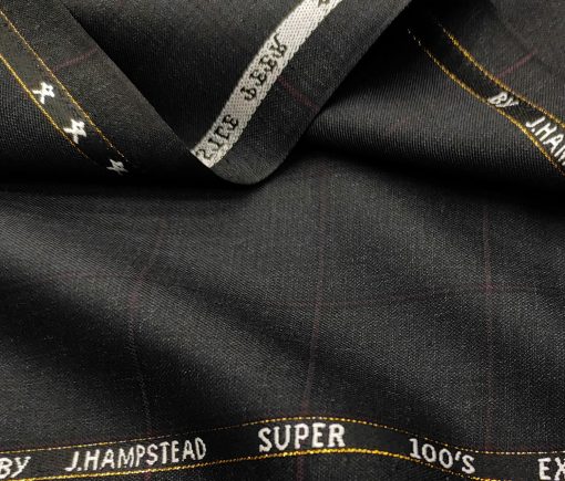 J.Hampstead Men's Wool Checks Super 100's 3.75 Meter Unstitched Suiting Fabric (Dark Grey)