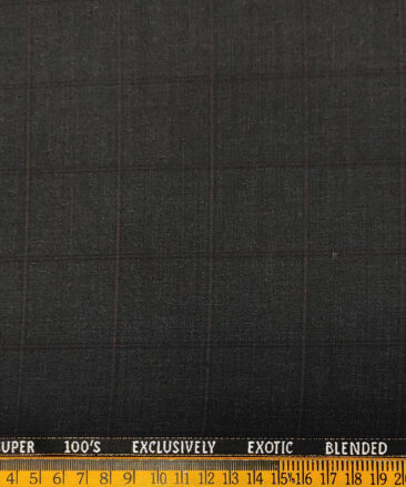 J.Hampstead Men's Wool Checks Super 100's 3.75 Meter Unstitched Suiting Fabric (Dark Grey)