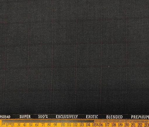 J.Hampstead Men's Wool Checks Super 100's 3.75 Meter Unstitched Suiting Fabric (Dark Grey)