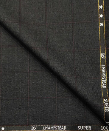 J.Hampstead Men's Wool Checks Super 100's 3.75 Meter Unstitched Suiting Fabric (Dark Grey)