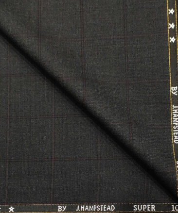 J.Hampstead Men's Wool Checks Super 100's 3.75 Meter Unstitched Suiting Fabric (Dark Grey)