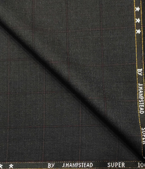 J.Hampstead Men's Wool Checks Super 100's 3.75 Meter Unstitched Suiting Fabric (Dark Grey)