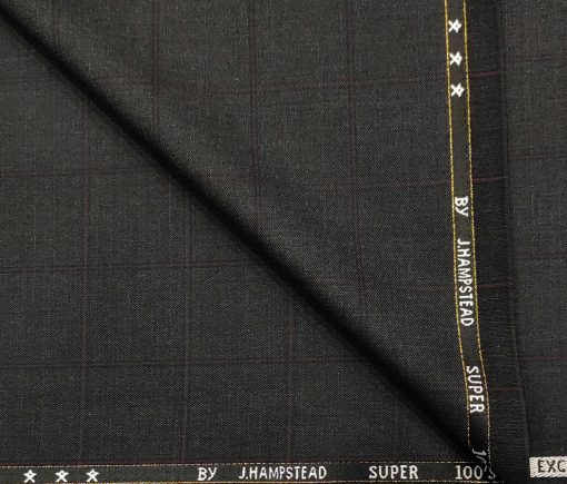 J.Hampstead Men's Wool Checks Super 100's 3.75 Meter Unstitched Suiting Fabric (Dark Grey)