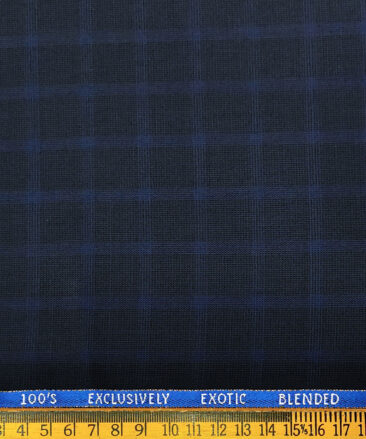 J.Hampstead Men's Wool Checks Super 100's Unstitched Suiting Fabric (Dark Royal Blue)