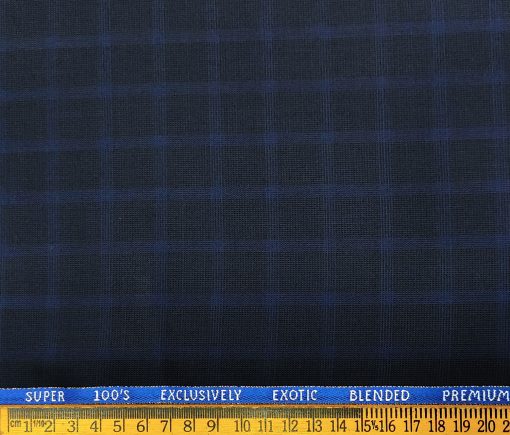 J.Hampstead Men's Wool Checks Super 100's Unstitched Suiting Fabric (Dark Royal Blue)