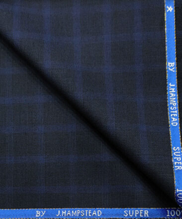 J.Hampstead Men's Wool Checks Super 100's Unstitched Suiting Fabric (Dark Royal Blue)