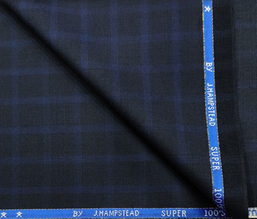 J.Hampstead Men's Wool Checks Super 100's Unstitched Suiting Fabric (Dark Royal Blue)