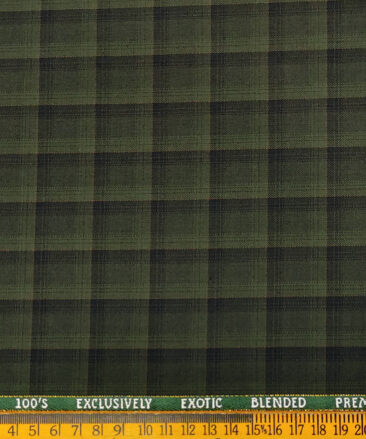 J.Hampstead Men's Wool Checks Super 100's 1.30 Meter Unstitched Suiting Fabric (Green)