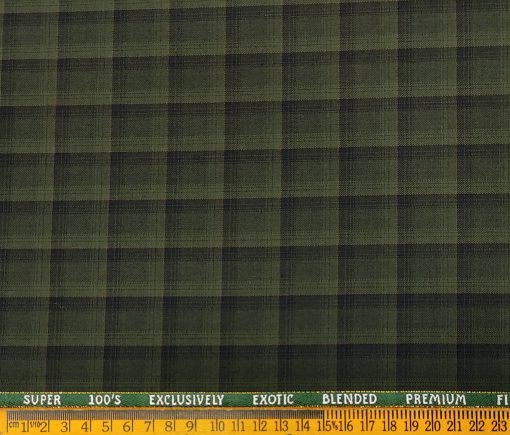 J.Hampstead Men's Wool Checks Super 100's 1.30 Meter Unstitched Suiting Fabric (Green)