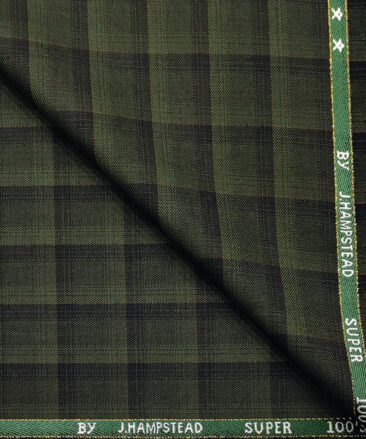 J.Hampstead Men's Wool Checks Super 100's 1.30 Meter Unstitched Suiting Fabric (Green)