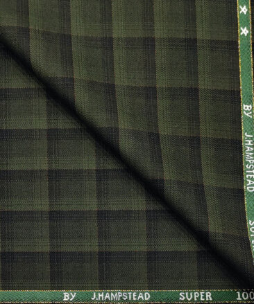 J.Hampstead Men's Wool Checks Super 100's 1.30 Meter Unstitched Suiting Fabric (Green)