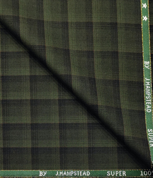 J.Hampstead Men's Wool Checks Super 100's 1.30 Meter Unstitched Suiting Fabric (Green)