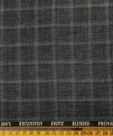 J.Hampstead Men's Wool Checks Super 100's 2 Meter Unstitched Suiting Fabric (Grey)