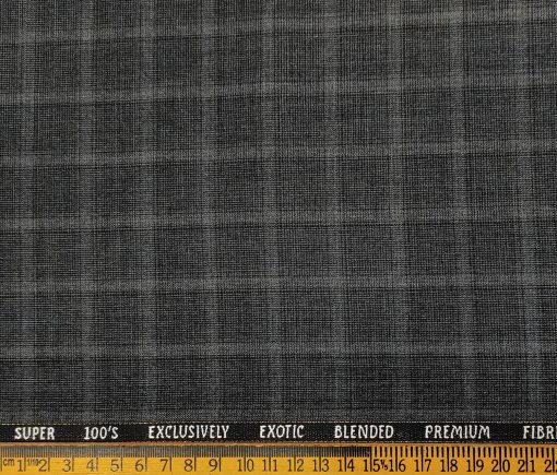 J.Hampstead Men's Wool Checks Super 100's 2 Meter Unstitched Suiting Fabric (Grey)