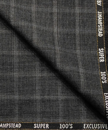 J.Hampstead Men's Wool Checks Super 100's 2 Meter Unstitched Suiting Fabric (Grey)