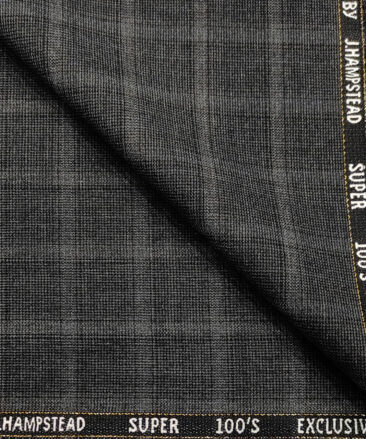 J.Hampstead Men's Wool Checks Super 100's 2 Meter Unstitched Suiting Fabric (Grey)