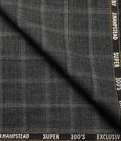 J.Hampstead Men's Wool Checks Super 100's 2 Meter Unstitched Suiting Fabric (Grey)