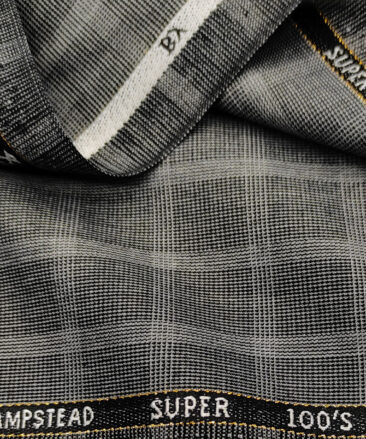 J.Hampstead Men's Wool Checks Super 100's 3 Meter Unstitched Suiting Fabric (Light Grey)